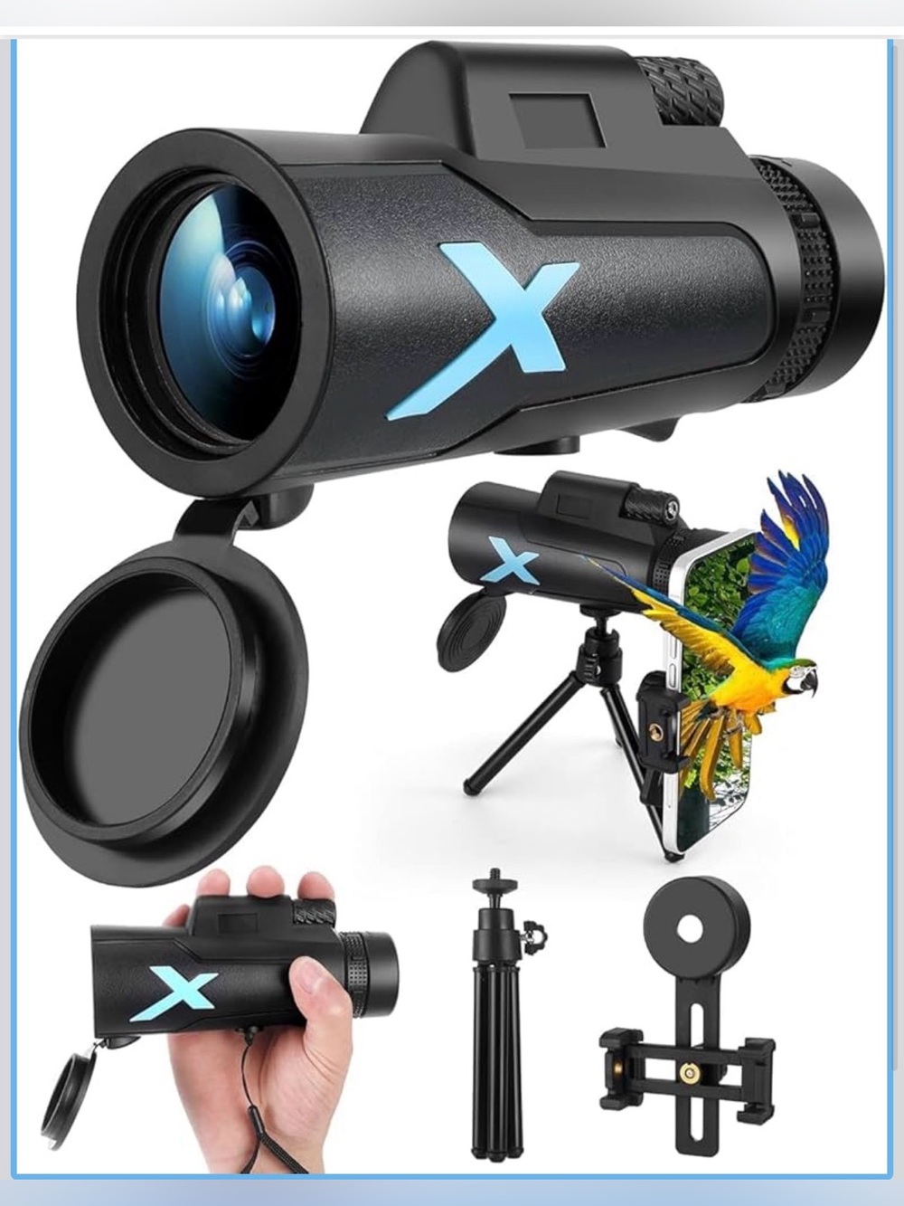 New 12x50 High Power HD Monocular Telescope with Phone Adapter & Tripod